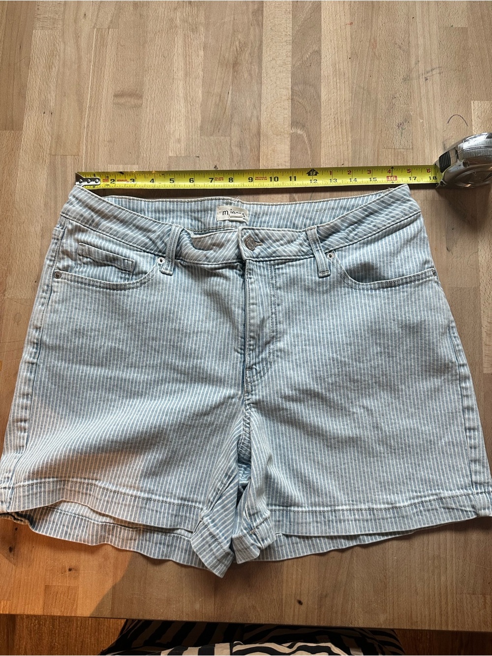 Maurices Light Blue and White Pinstripe Denim Shorts